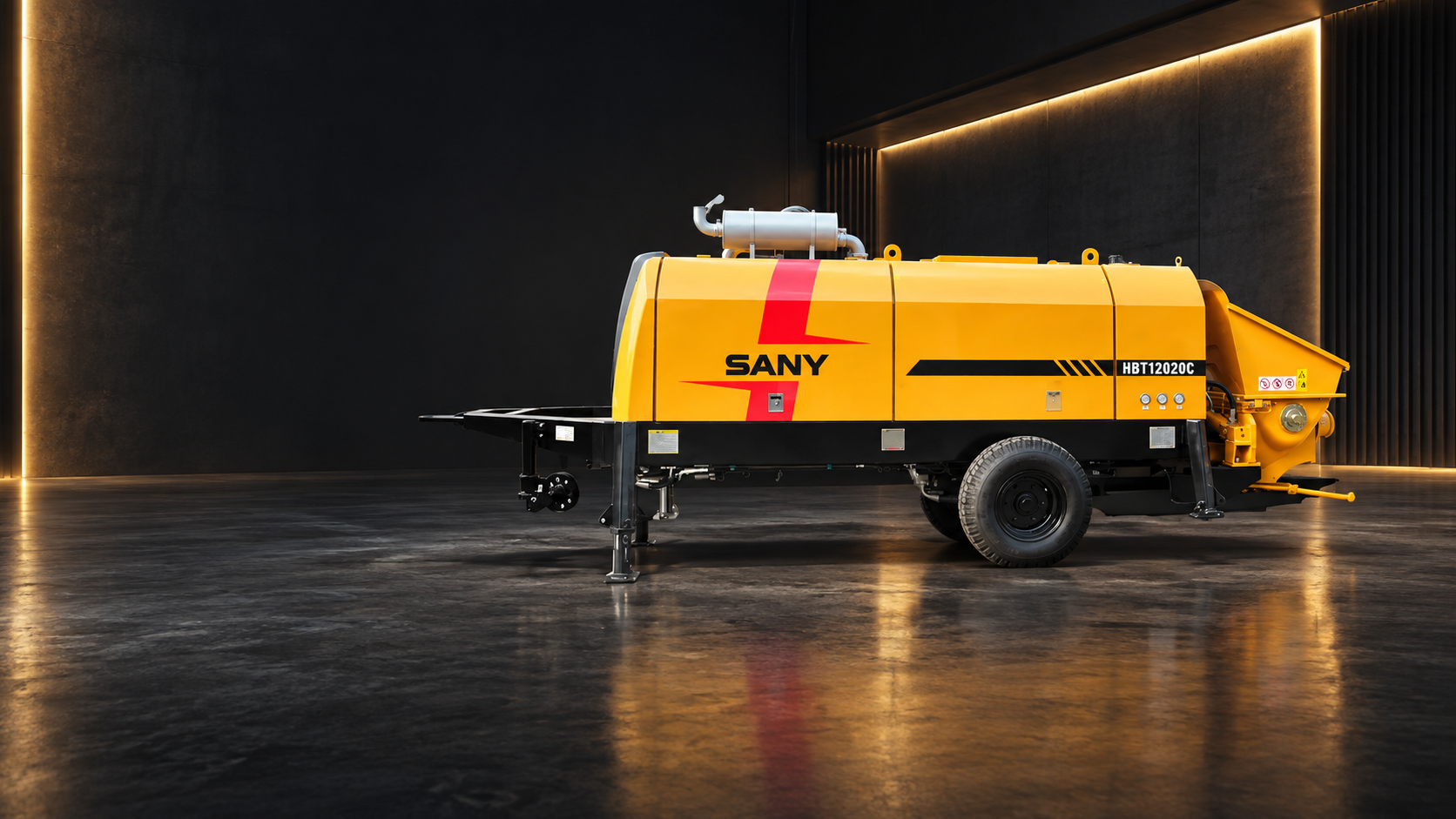 SANY HBT12020C-5M stationary concrete pump in a premium Sky Alpha industrial setting