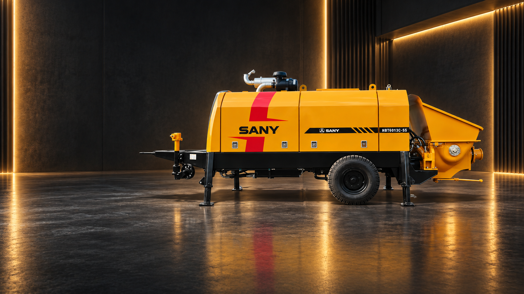 SANY HBT6013C-5S stationary concrete pump in a premium Sky Alpha industrial setting