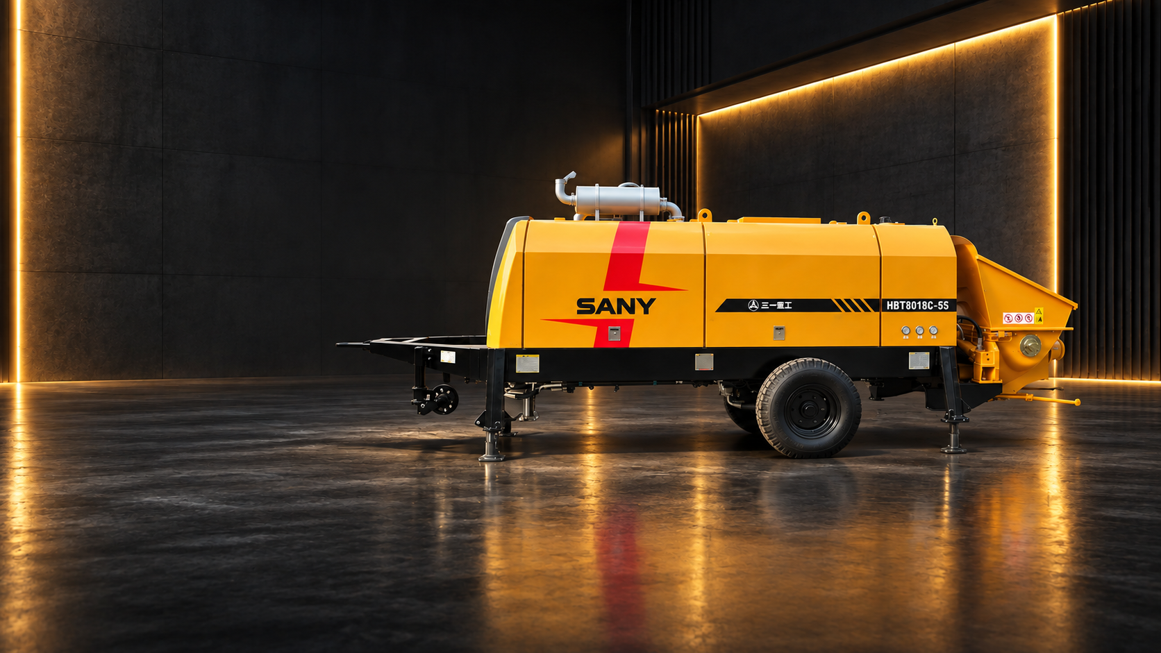 SANY HBT8018C-5S stationary concrete pump in a premium Sky Alpha industrial setting